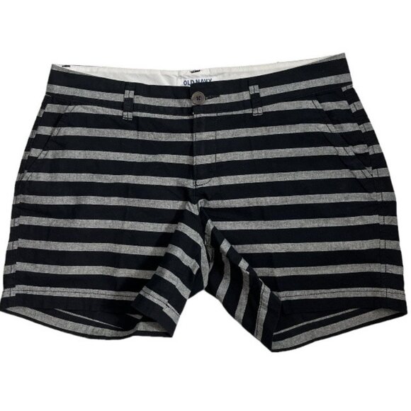 Old Navy Striped Cotton Shorts Black Gray Flat Front Zip Up Belt Loops Size 4 - Picture 1 of 15